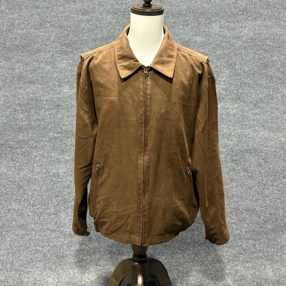 Covington Jacket Mens XL Brown Microfiber Bomber Full Zip Elastic Hem Lined